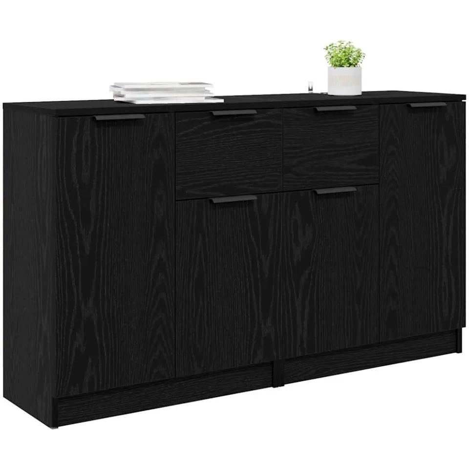 vidaXL Dressoirs 2 st Zwart Eiken 60 x 30 x 70 cm Bewerkt hout