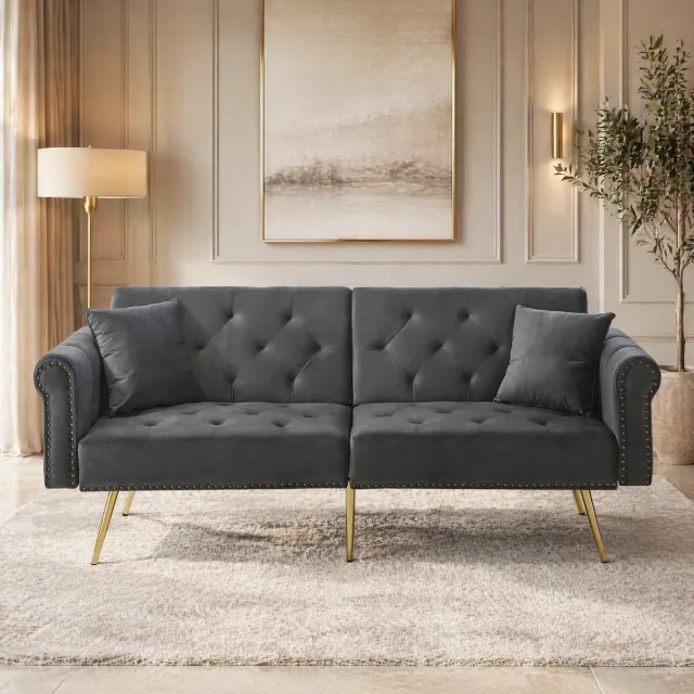 COVREO Slaapbank 173x75x70 cm grijs, velvet met 3 standen rugleuning Antiek grijs