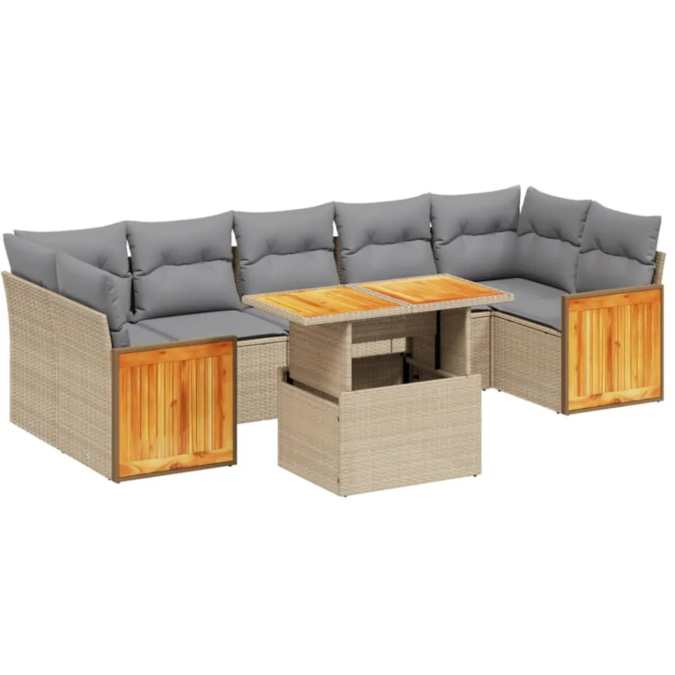 vidaXL 8-delige Loungeset met kussens poly rattan beige