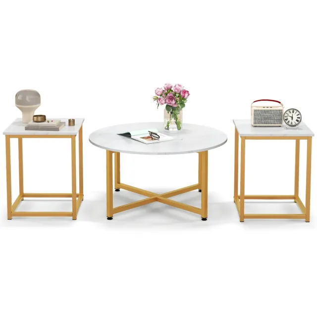Costway Bijzettafelset, metaal, wit, 80 x 42 cm (d x h), 40 x 40 x 50 cm (l x b x h)