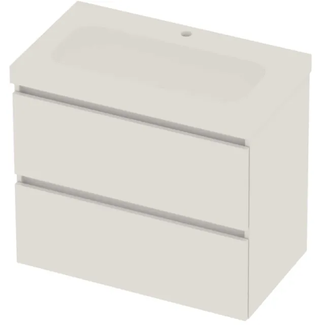 Basic-Line Moby 46 Badmeubelset Polystone 1 Kraangat Greeploos 80x46x66 cm Ice White Mat Wit