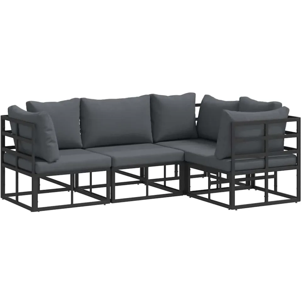 vidaXL Tuinbankenset 4 st Zwart Aluminium