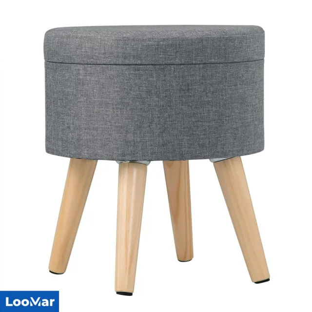 LooMar Voetenbankje - Hocker - Krukje - Voetenkrukje - Lounge poef - Grijs - Met opbergruimte - Metaal - Fleece Licht Grijs