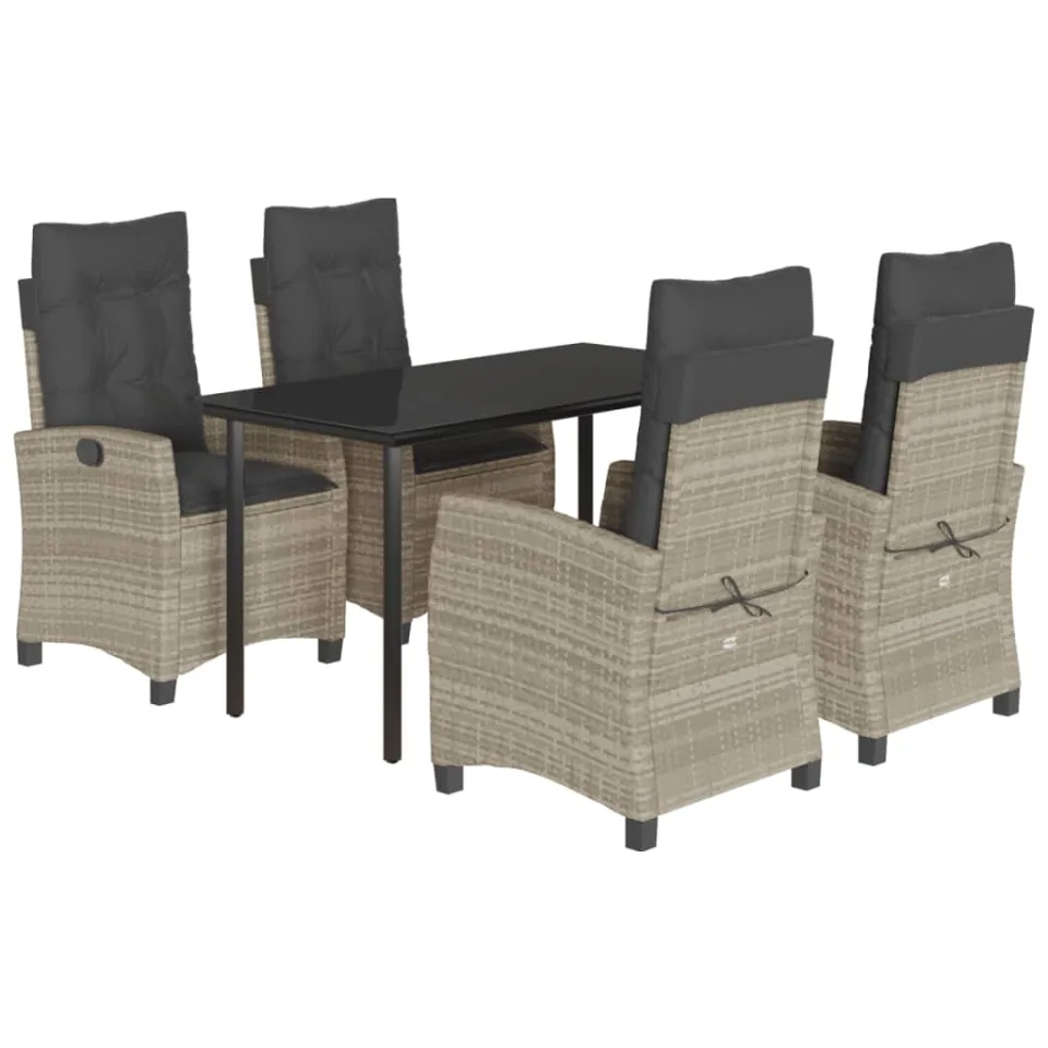 vidaXL 5-delige Tuinset met kussens poly rattan lichtgrijs grijs, foto 3