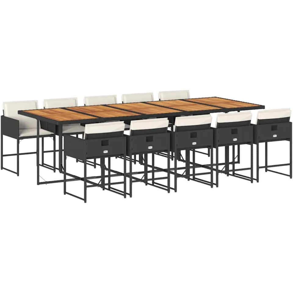 vidaXL 11-delige Tuinset met kussens poly rattan zwart