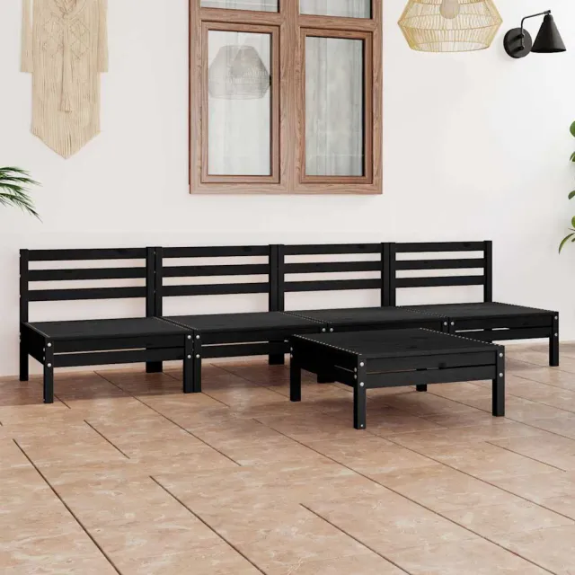 vidaXL 5-delige Loungeset massief grenenhout zwart, foto 2