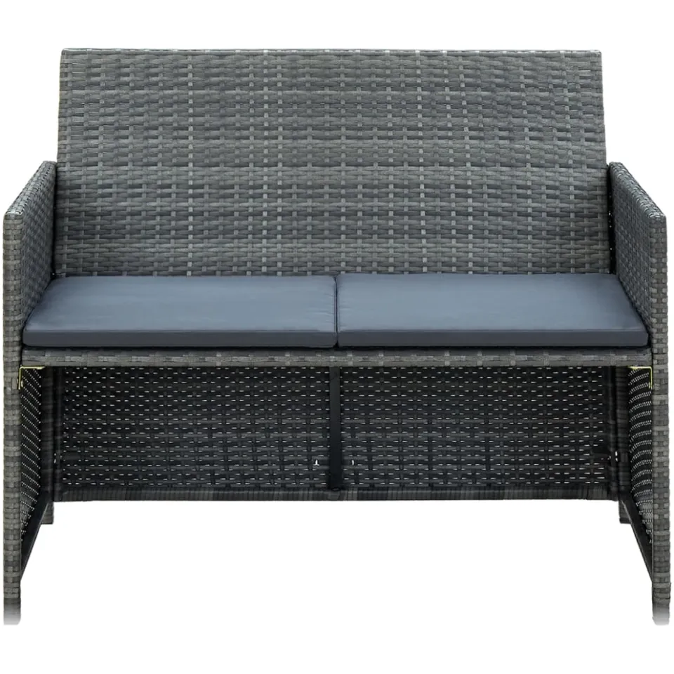 vidaXL 4-delige Loungeset met kussens poly rattan grijs, foto 3