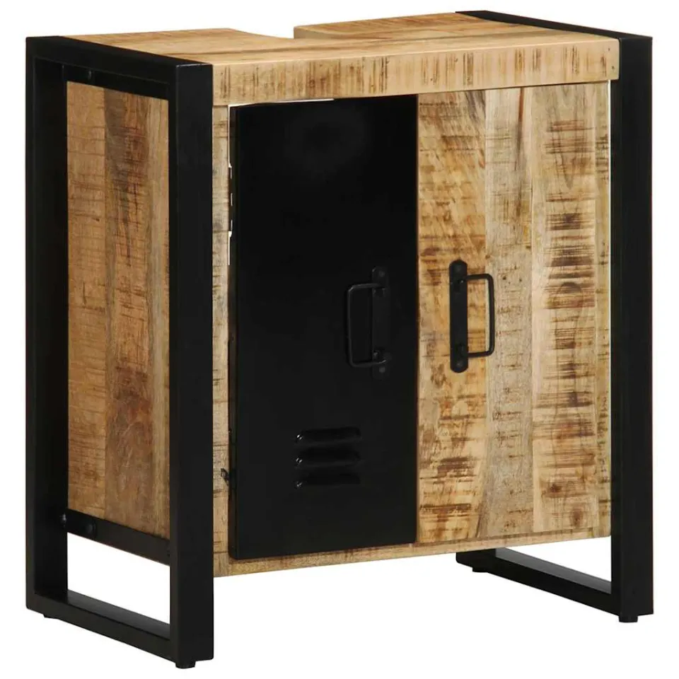 vidaXL Badkamermeubelset 3 st Bruin en zwart Massief Mango Hout, foto 3