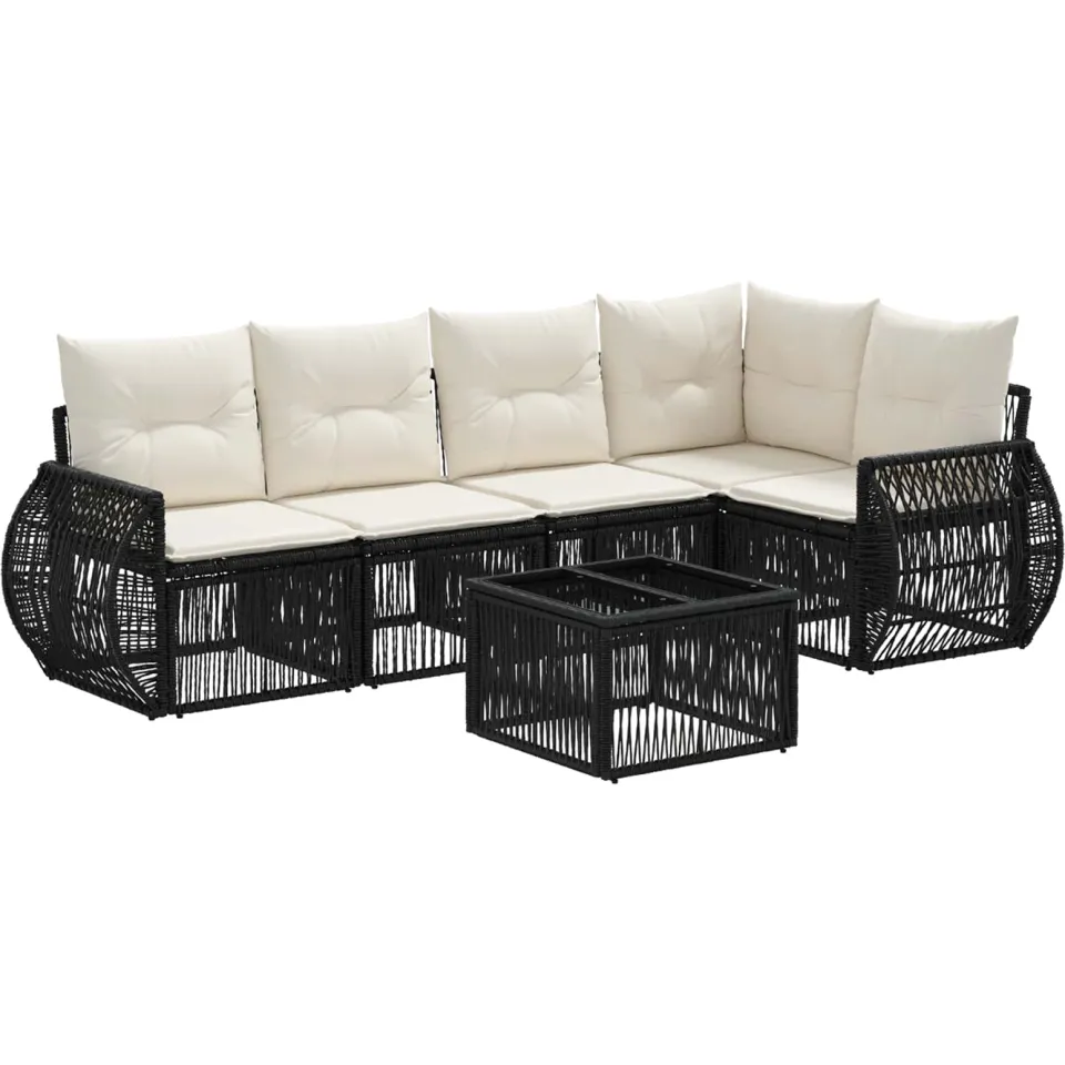 vidaXL Tuinbankenset 6 st Zwart en Cream Wit poly rattan, foto 3