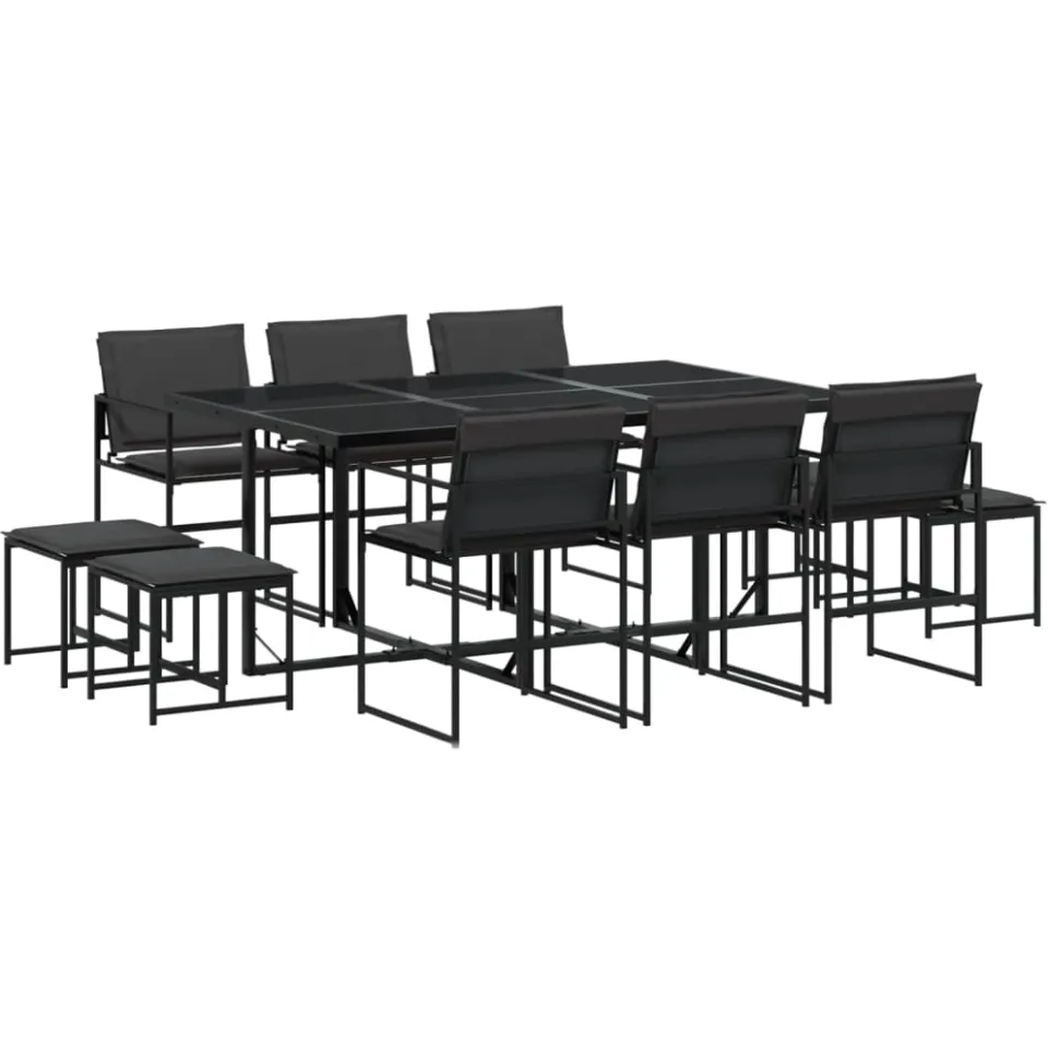 vidaXL 11-delige Tuinset met kussens textileen zwart