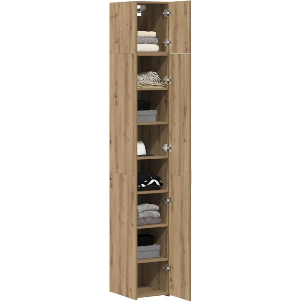 vidaXL Opbergkast met Planken Artisanaal eiken 30 x 42,5 x 225 cm Bruin