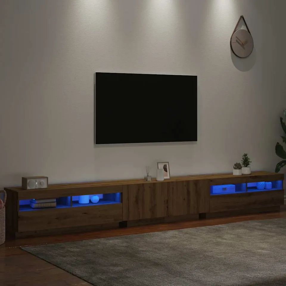 vidaXL Tv-meubel met LED 300x35x40 cm bewerkt hout artisanaal eiken, foto 4