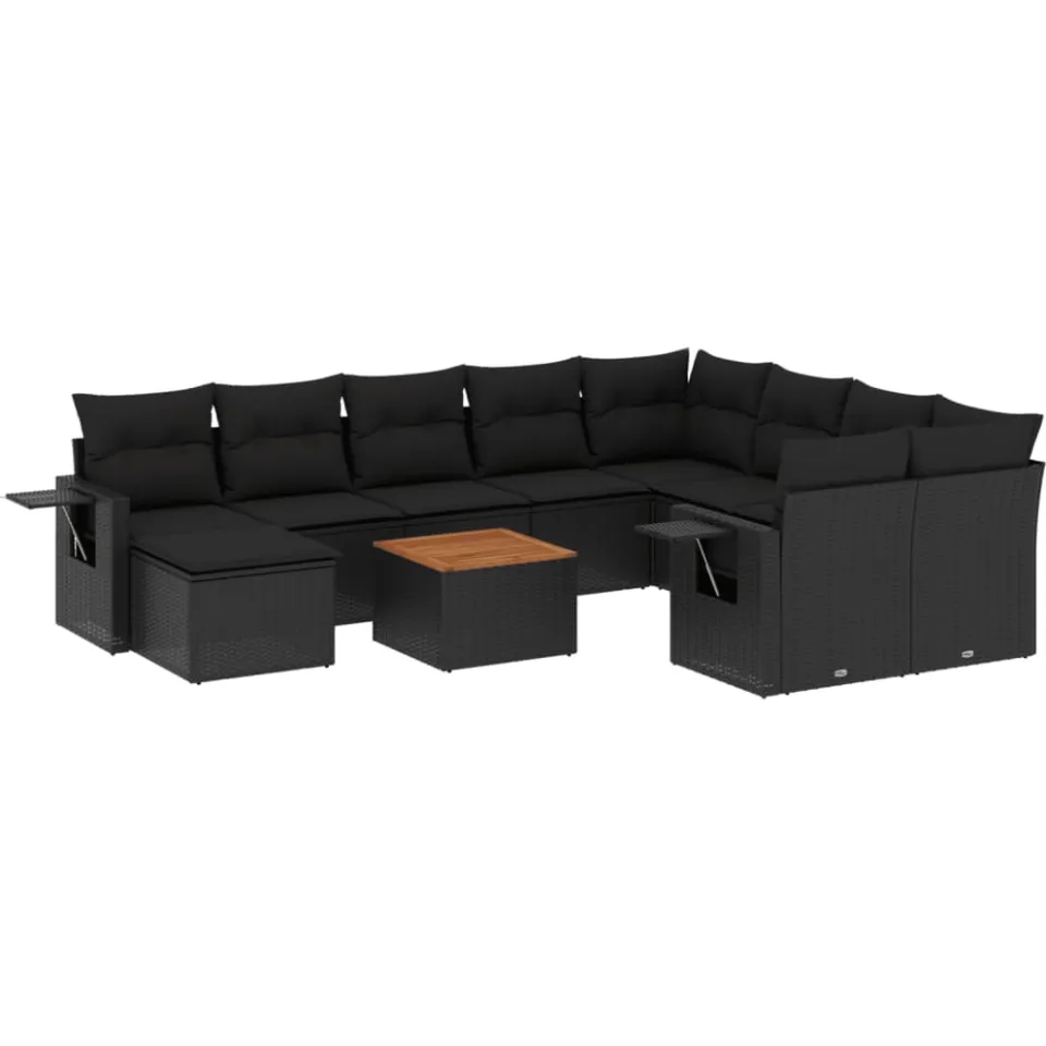 vidaXL 11-delige Loungeset met kussens poly rattan zwart, foto 3