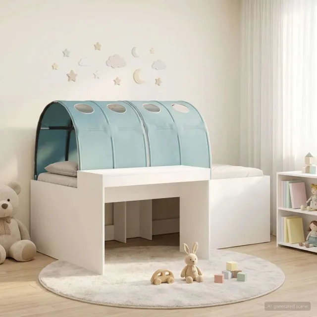 vidaXL Bedframe met tunnel 3 st Wit en Lichtblauw 80 x 200 cm