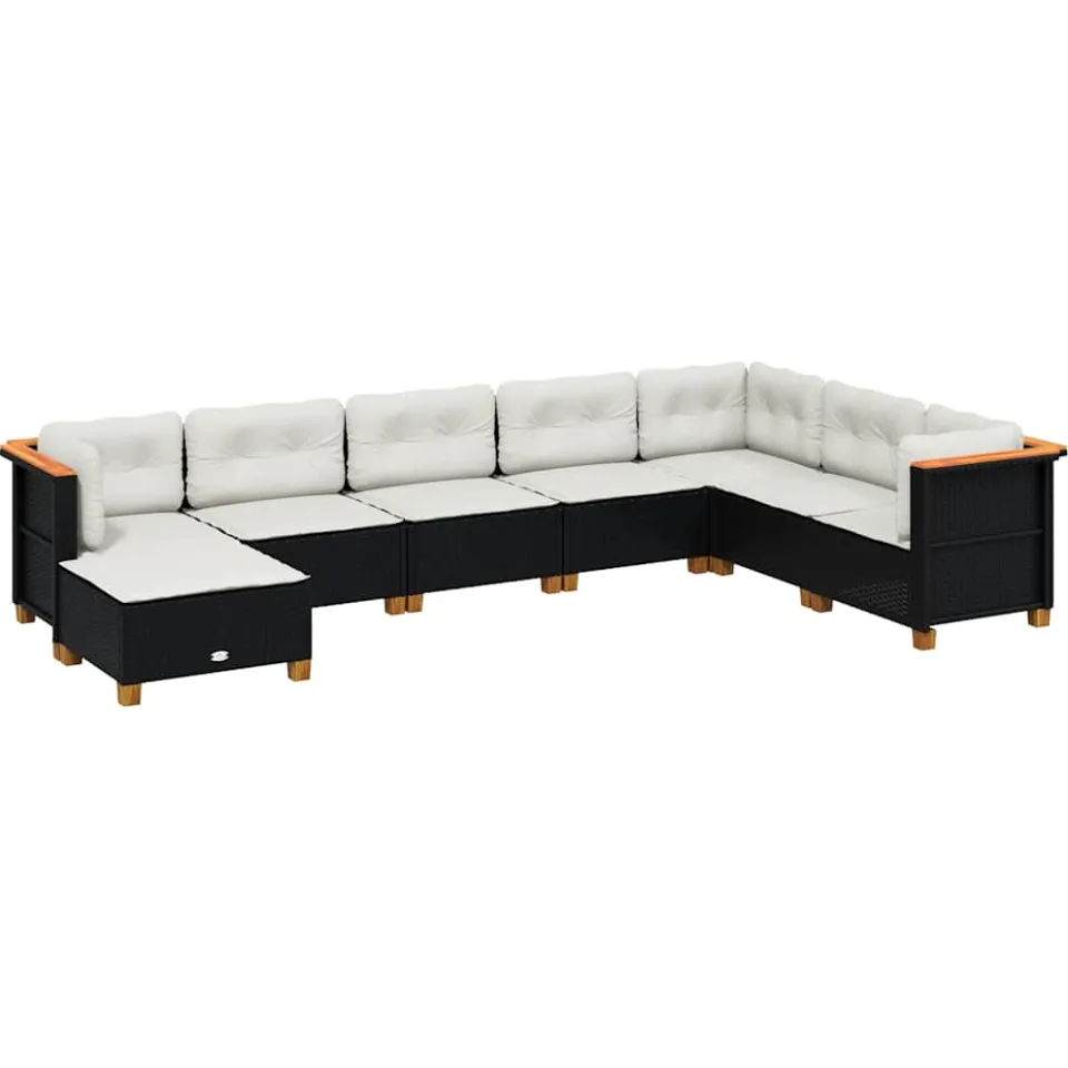 vidaXL 8-delige Loungeset met kussens poly rattan zwart, foto 3