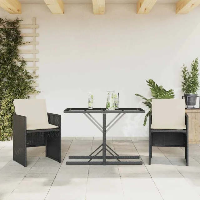 vidaXL 3-delige Bistroset met kussens poly rattan zwart, foto 2