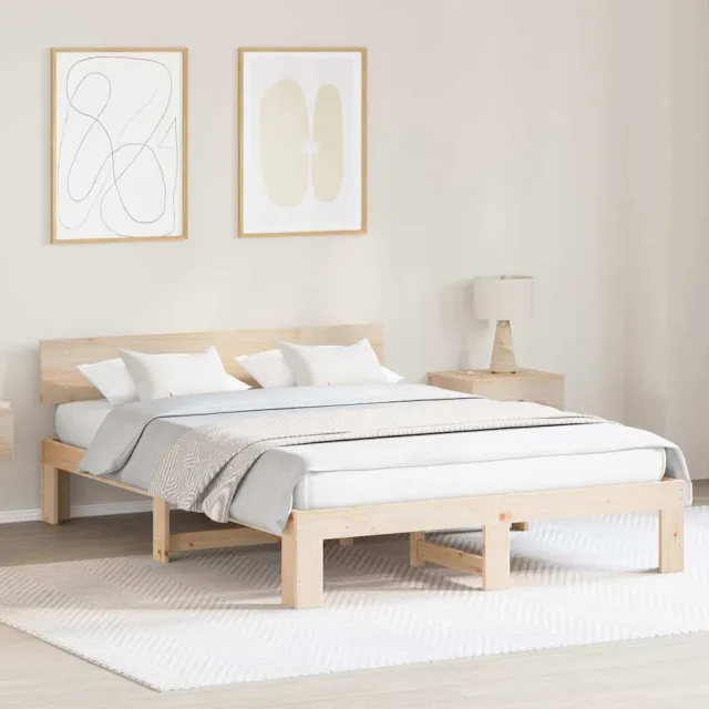 vidaXL Bedframe met hoofdeinde Naturel 160 x 200 cm Massief grenenhout Bruin