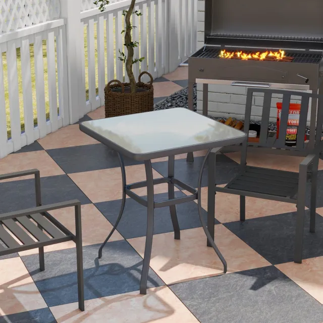 REDOM Vierkante Bistrotunnel - Gehard Glas Met Waterpatroon - Metalen Frame - Zwart - 68,5 X 68,5 X 84 Cm