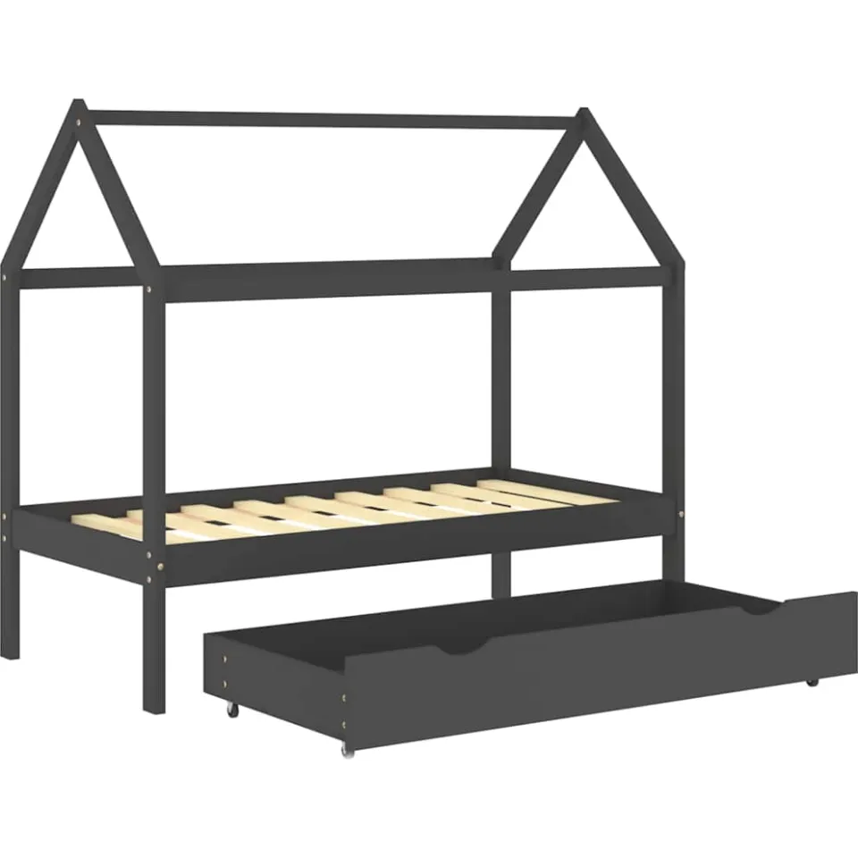 vidaXL Kinderbedframe met lade grenenhout donkergrijs 80x160 cm grijs, foto 4