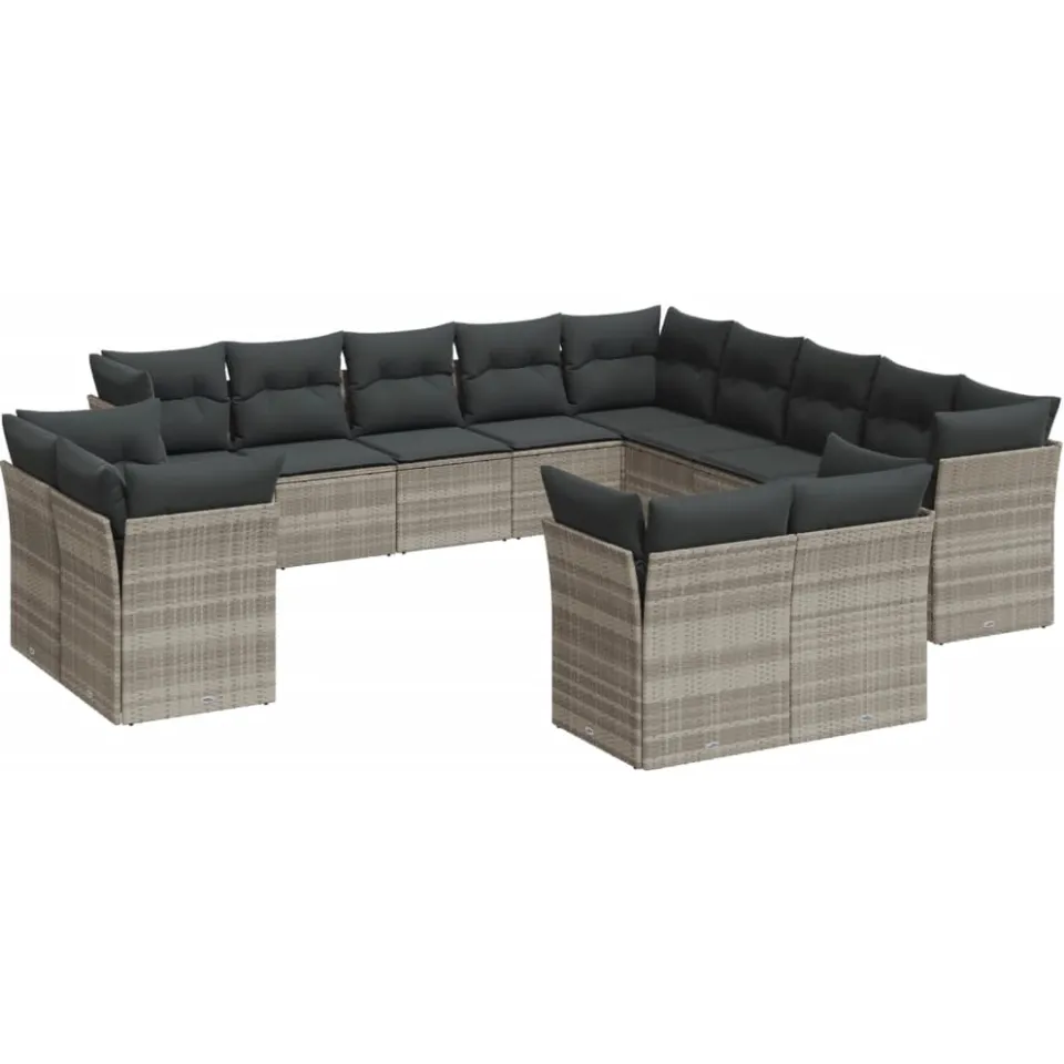 vidaXL 13-delige Loungeset met kussens poly rattan lichtgrijs