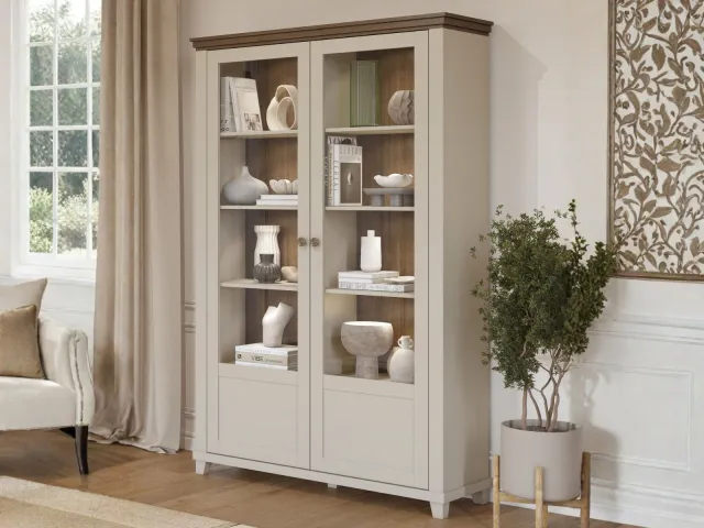 Mobistoxx Vitrinekast EVOCO 2 deuren kasjmier/eik dunin met LED-verlichting