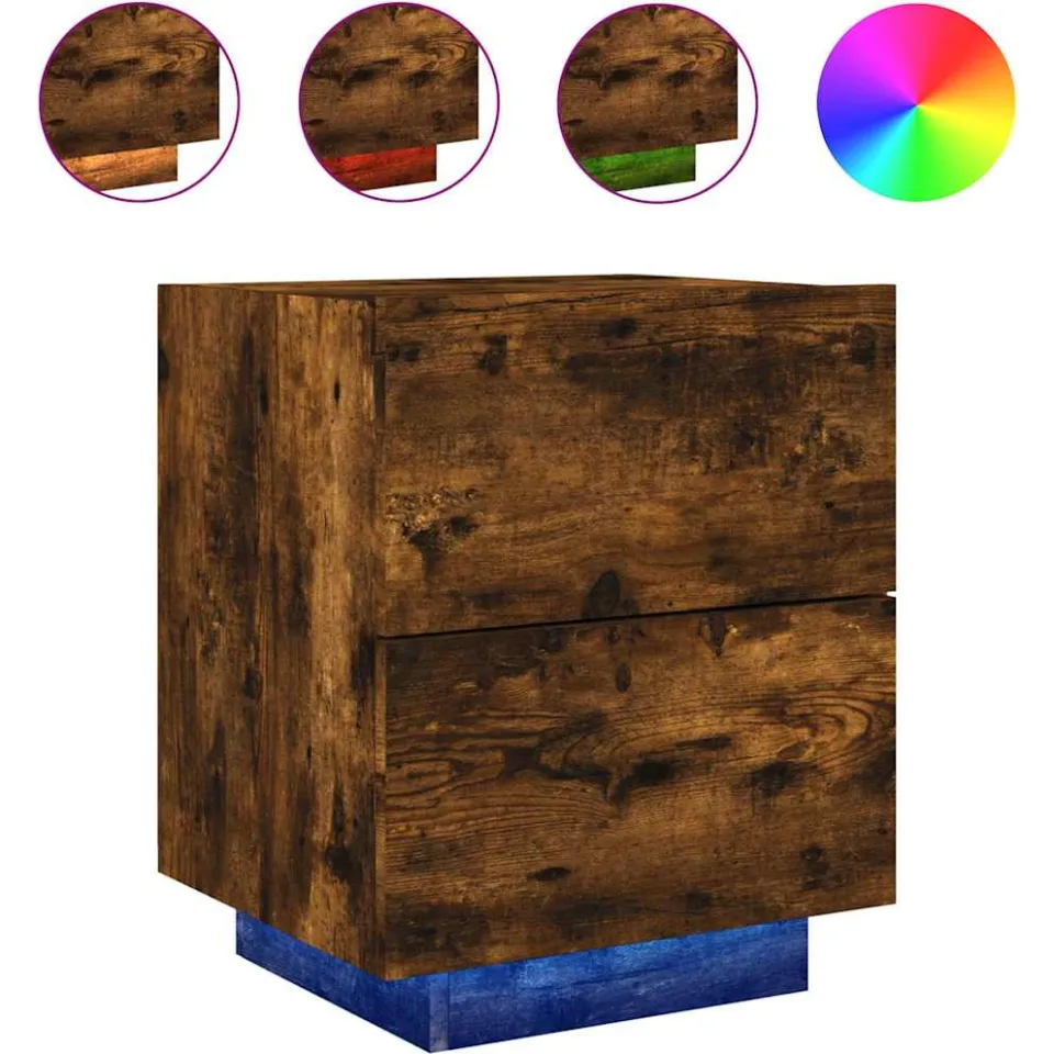 vidaXL nachtkastje met LED-verlichting bewerkt hout gerookt eikenkleur, foto 4