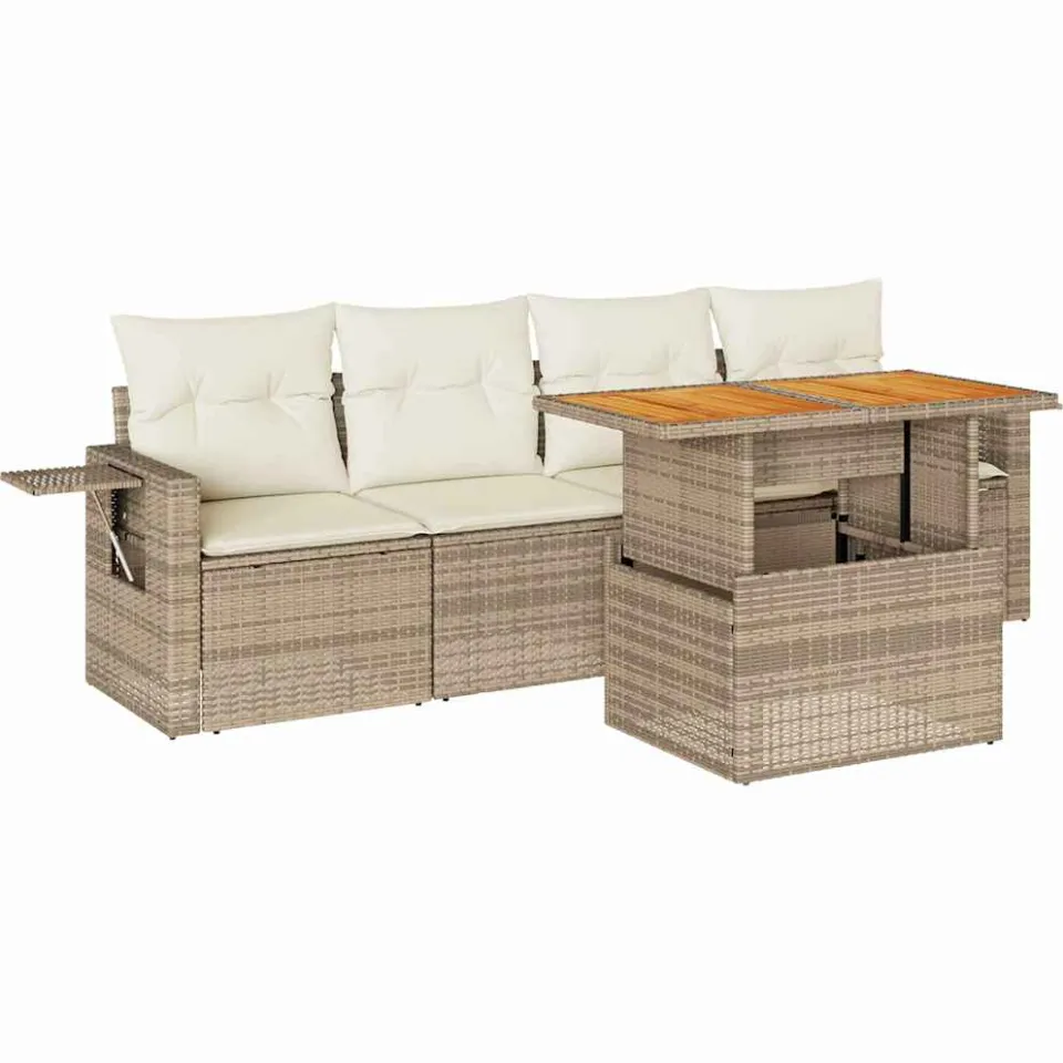vidaXL 5-delige Loungeset met kussens poly rattan beige, foto 3