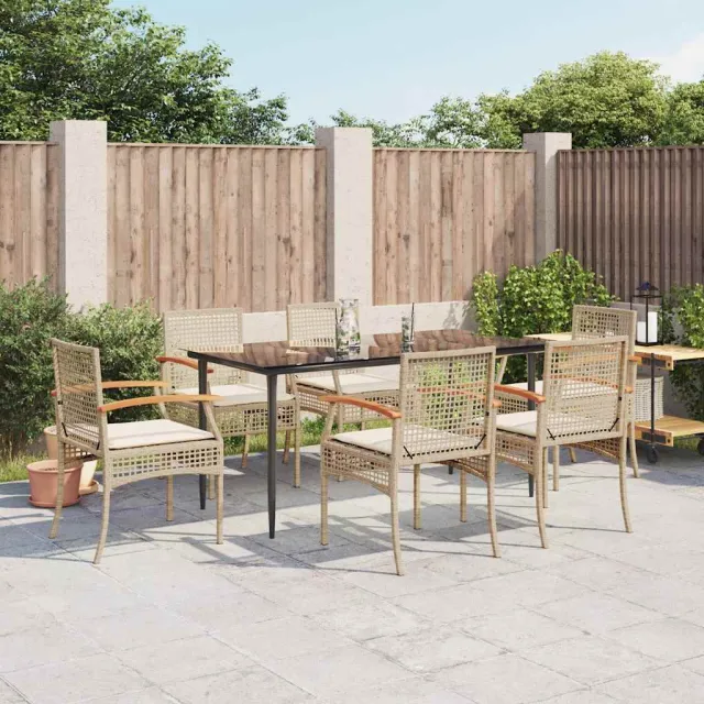 vidaXL 7-delige Tuinset met kussens poly rattan beige