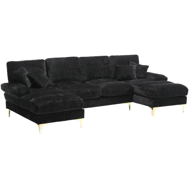 Merax Moderne U-vormig Bankstel – Chenille 4-zits Bank – Zwart