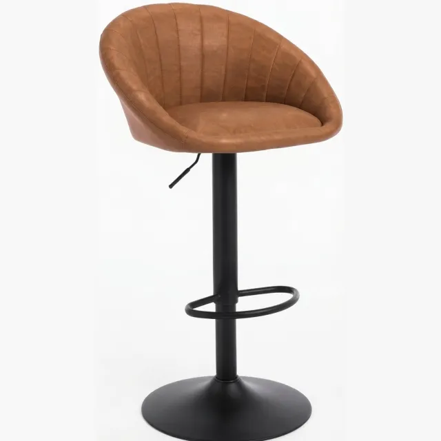 Klarven Barkruk met Rugleuning Kunstleer bruin - Barkrukken met Rugleuning - Barkrukken - Barstoel - Hoogte Verstelbaar, 360° Draaibaar - Gestoffeerd met Armleuningen - B57xd56xh48cm