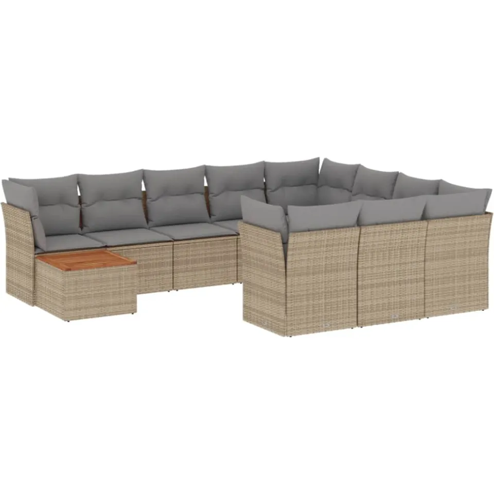 vidaXL 11-delige Tuinset met kussens poly rattan beige