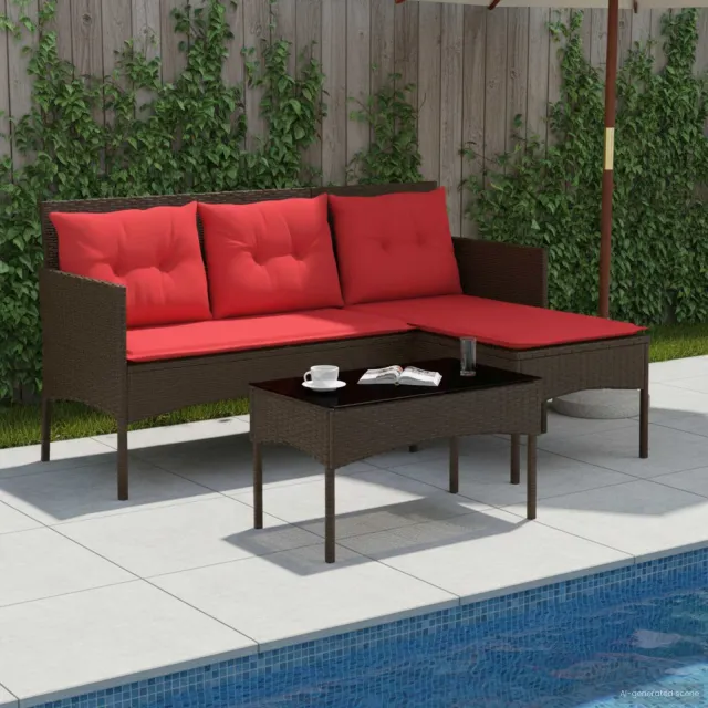 vidaXL Tuinbankenset 2 st Bruin en Rood poly rattan, foto 2