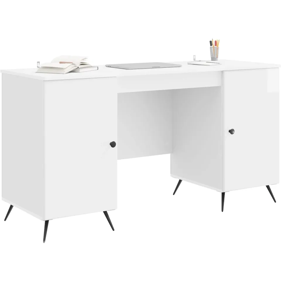 vidaXL Bureau Hoogglans Wit 142,5 x 50 x 75 cm Bewerkt hout
