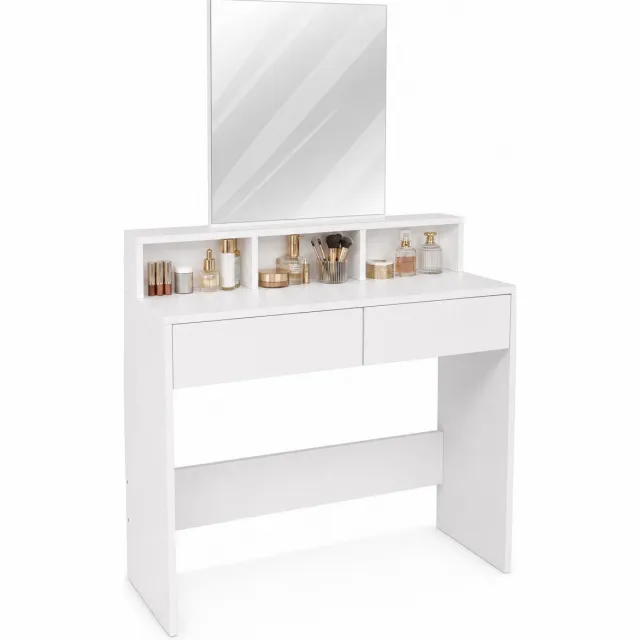 Monza Home Make Up Tafel – Kaptafel met Spiegel – 2 Lades en 3 Open Vakken – Spiegel van 40 x 53 cm – 80 x 40 x 140 cm – Compact, Geen Stopcontact Nodig – Voor Slaapkamer & Dressing – Wit – Monza Home