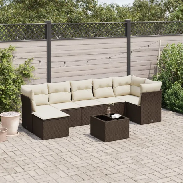 vidaXL 8-delige Loungeset met kussens poly rattan bruin, foto 2