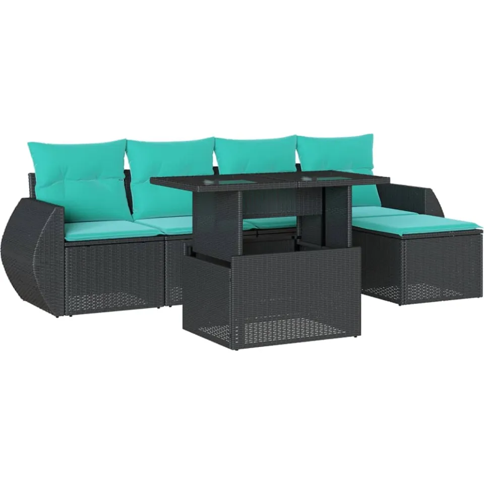 vidaXL 6-delige tuinbankset met kussens van zwart polyrotan, foto 3