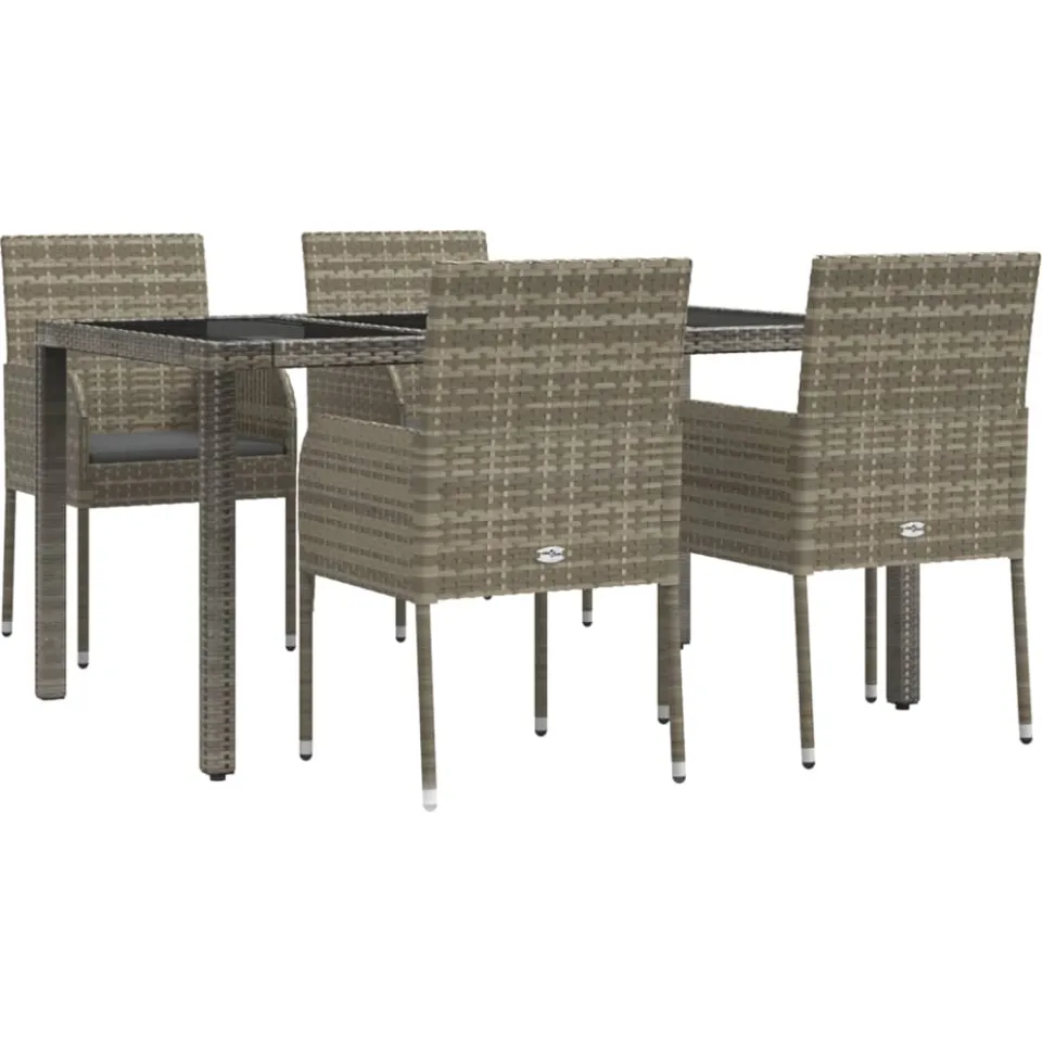 vidaXL 5-delige Tuinset met kussens poly rattan grijs