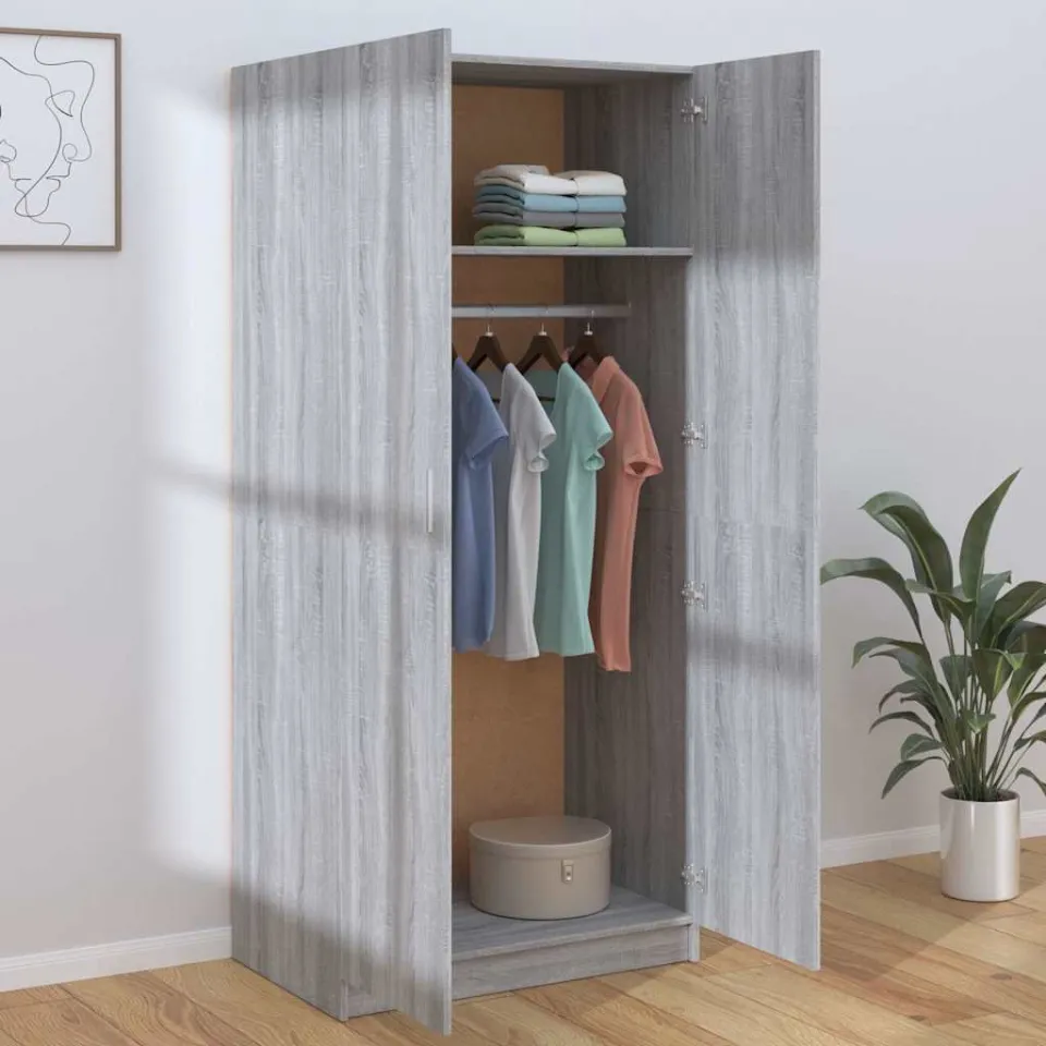 vidaXL Kledingkast 80x52x180 cm bewerkt hout grijs sonoma eikenkleurig, foto 3