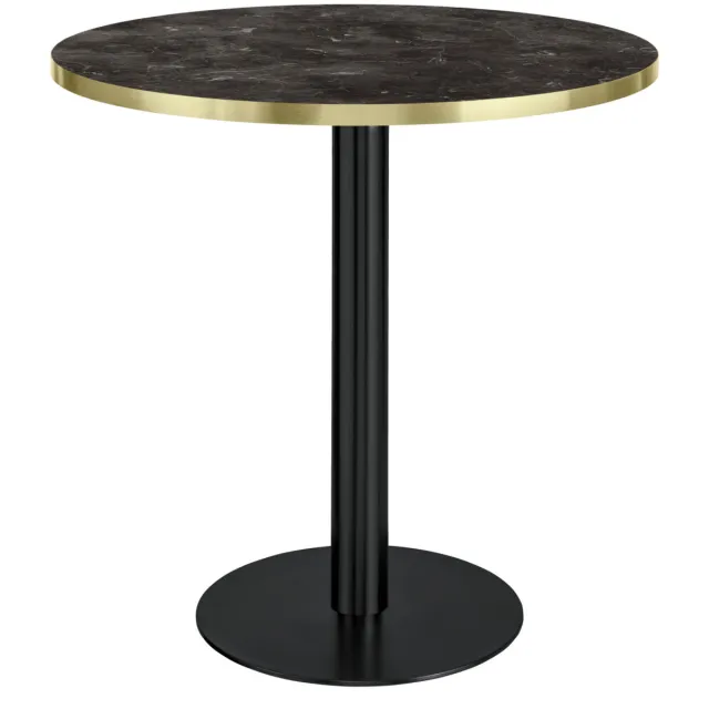 Vega Eettafel Marvani tafelzuil staal; 75x80 cm (HxØ); Tafelblad goud/zwart/gemarmerd, frame zwart; rond