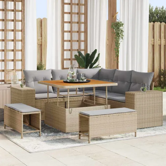 vidaXL Tuin Sofa Set 8 st Beige poly rattan, foto 2