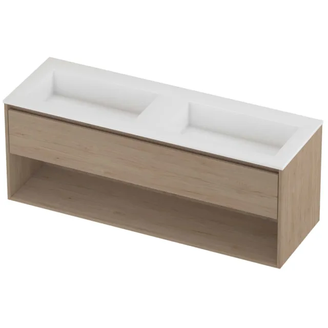 Proline Aristo Badmeubelset Polystone Elegant 140x46x54 cm Glans Wit Ideal Oak Eiken