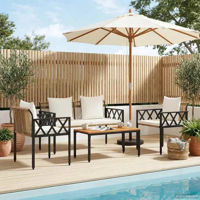 vidaXL tuinmeubelset 4 st Bruin en Crème Wit poly rattan, foto 2