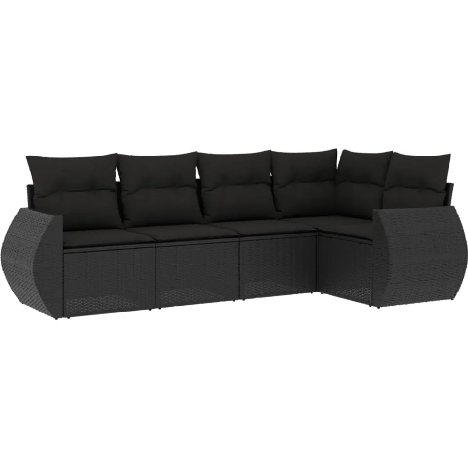 vidaXL 5-delige Loungeset met kussens poly rattan zwart, foto 3