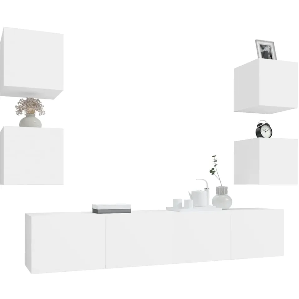vidaXL 6-delige Tv-meubelset bewerkt hout wit