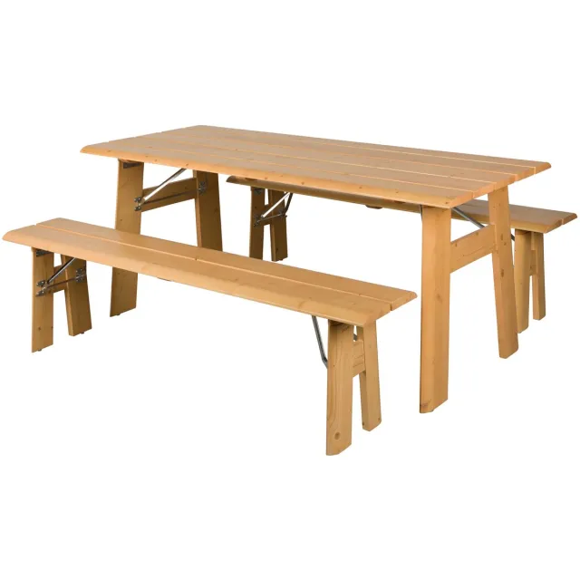 Zuiver Avenue Tuintafel/ Picknicktafel/ Biertafel Met 2 Banken Opklapbaar Hout Naturel/ Bruin Beige