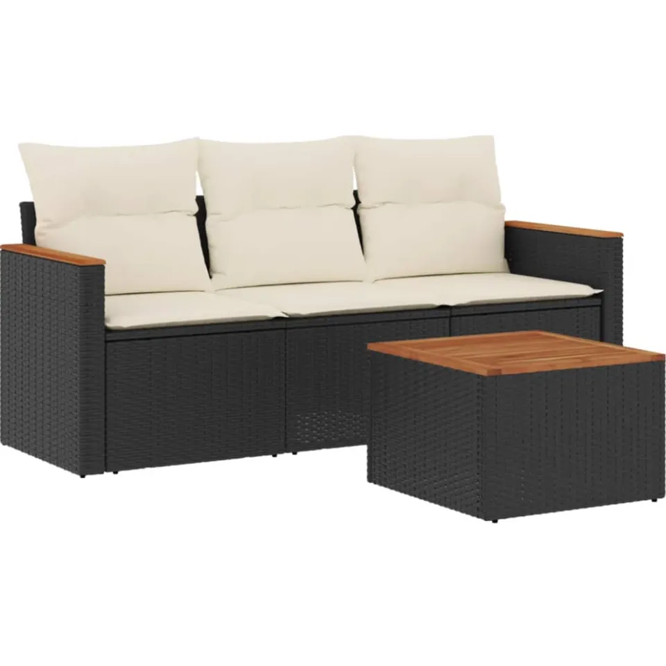 vidaXL 4-delige Loungeset met kussens poly rattan zwart, foto 3