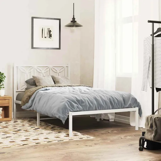 vidaXL Bedframe met hoofdbord metaal wit 100x190 cm