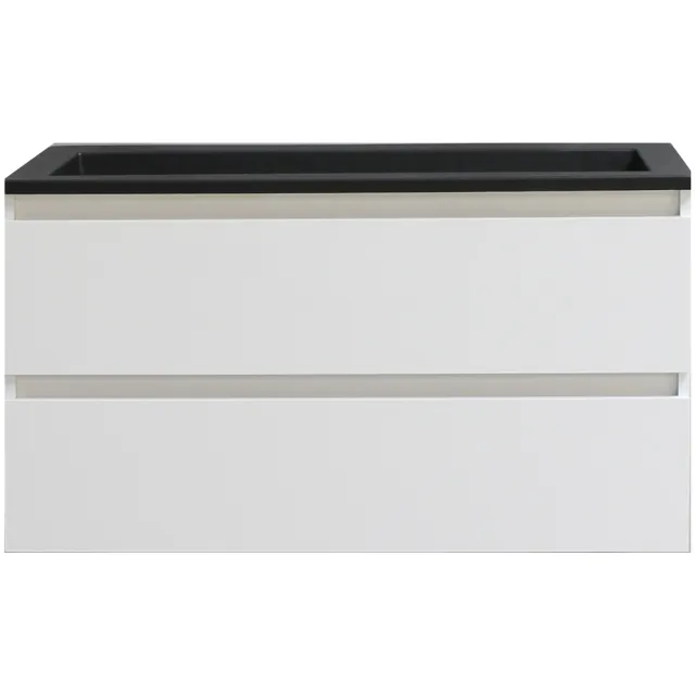 Boss & Wessing Badkamermeubel BWS Pepper Acryl Wastafel Mat Zwart Met 2 Kraangaten 100x55x46 cm Wit