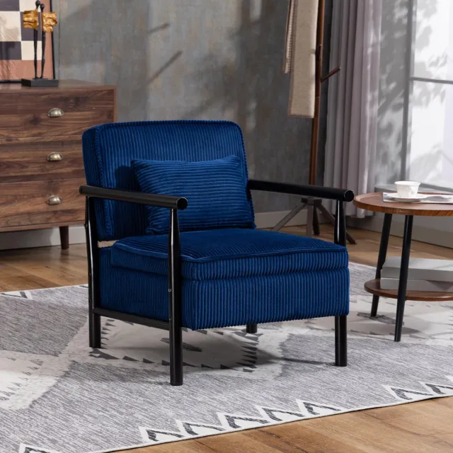 KOMHTOM BLACKCOLORS 1806, fauteuil, moderne middeleeuwse bijzetfauteuil met houten frame, gestoffeerde fauteuil voor de woonkamer met lendekussen, leesfauteuil voor de slaapkamer en de serre Blauw