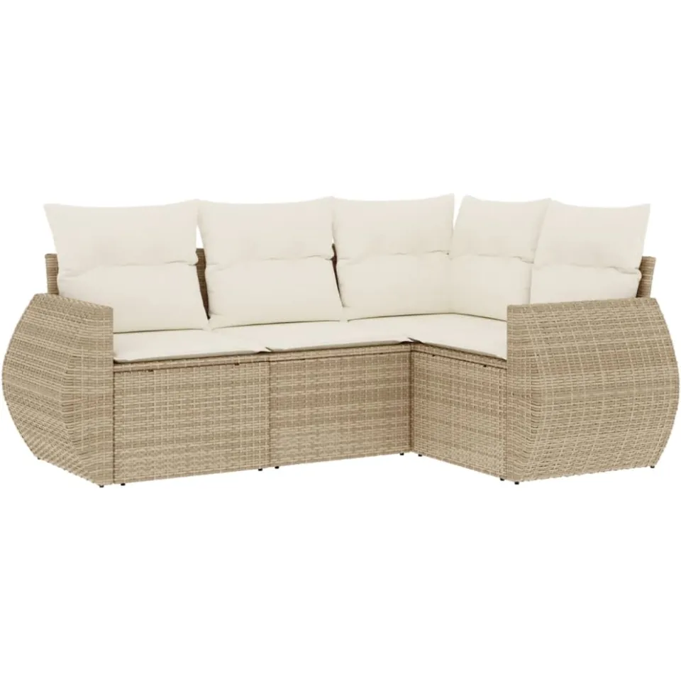 vidaXL 4-delige Loungeset met kussens poly rattan beige, foto 3